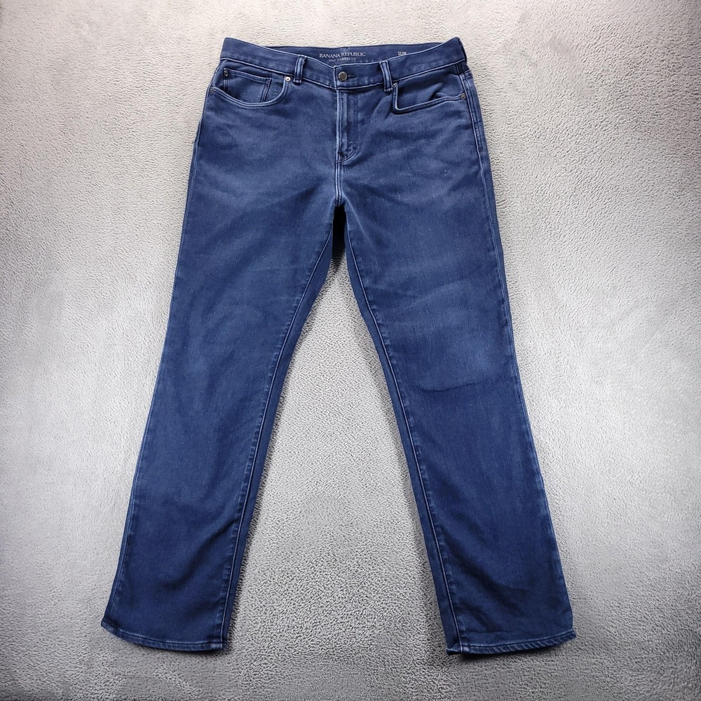 Banana Republic Jeans Mens 36x32 Blue Traveler Slim Straight Stretch Denim